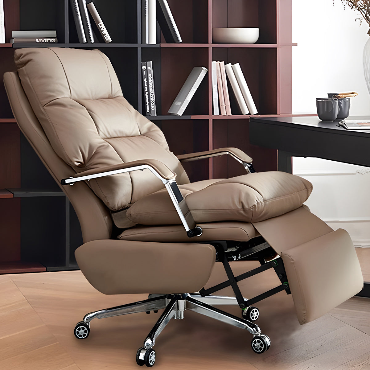 【セール中】デスクチェア リクライニング機能付き360°回転キャスター 360°回転可能 キャスター付き フットレスト リクライニング機能 ワーク