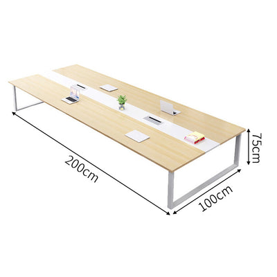 木製会議テーブル ミーティングテーブル　会議室用テーブル　エコ素材　焼付塗装　スチール脚　配線ボックス　木目調　カスタマイズ可能　HYZ-SL-018