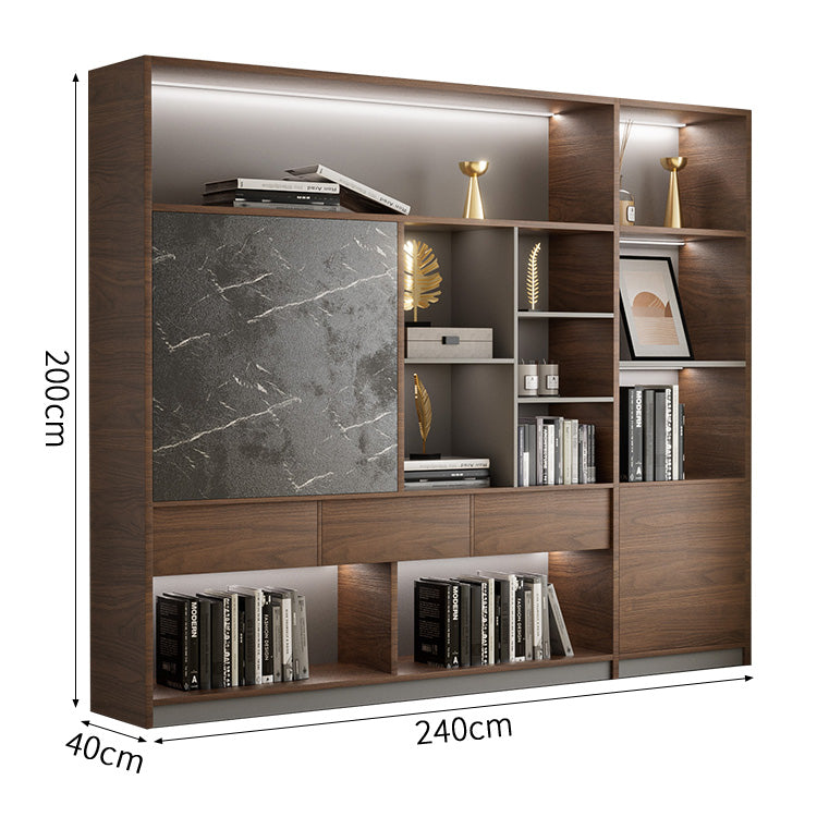 オフィス収納　オフィスキャビネット　LEDライト　シンプル　オフィス整理棚　本棚　分類収納　木目調　大理石柄　ウォールナット　グレー　SZ-SG-S01