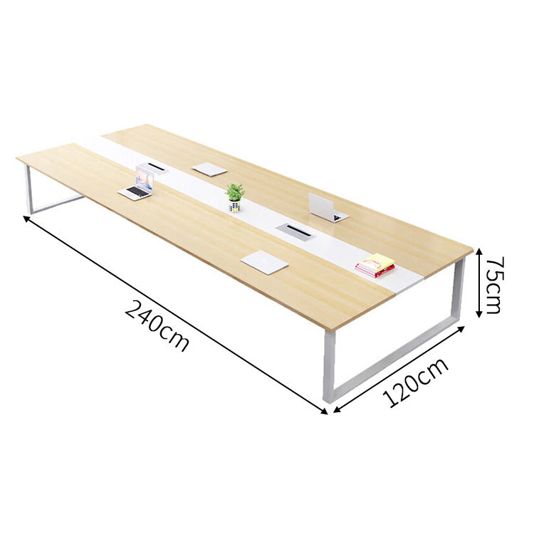 木製会議テーブル ミーティングテーブル　会議室用テーブル　エコ素材　焼付塗装　スチール脚　配線ボックス　木目調　カスタマイズ可能　HYZ-SL-018
