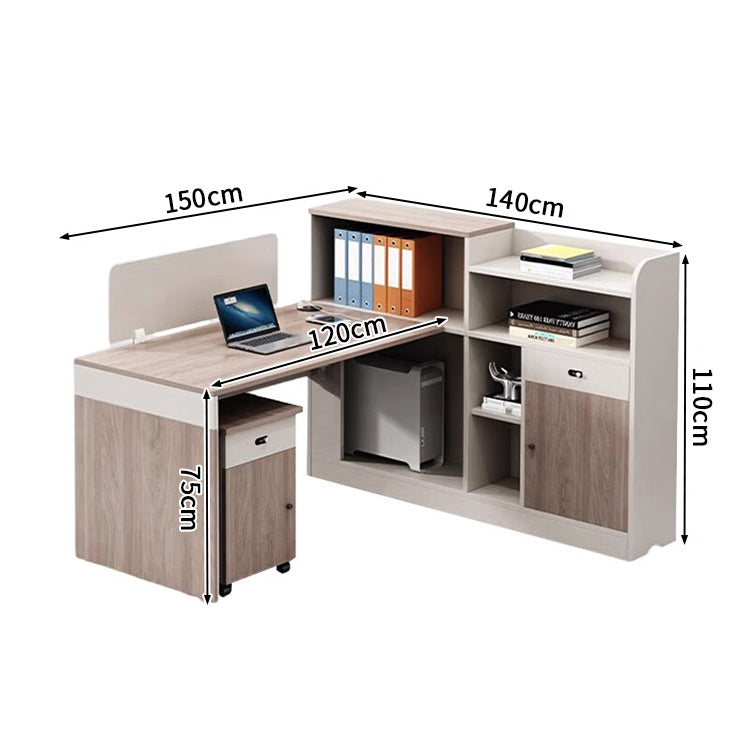オフィスデスク　事務机　木製オフィスデスク　PCデスク　パーティション　配線穴　サイドキャビネット　エコ板材　オフィスデスク　上品　木目調　カスタマイズ可能　SL-BGZ-026