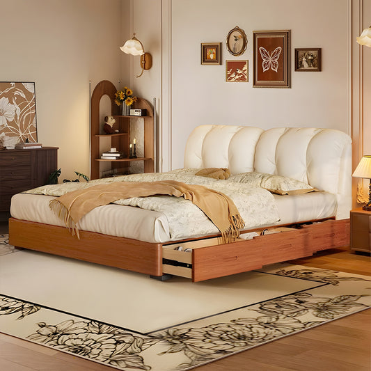 ベッド　ダブルベッド　ヘッドボード　背面クッション　大容量　収納　引き出し　ベッド下収納　サイドテーブル　オシャレ　BED-S054