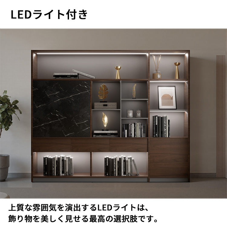 オフィス収納　オフィスキャビネット　LEDライト　シンプル　オフィス整理棚　本棚　分類収納　木目調　大理石柄　ウォールナット　グレー　SZ-SG-S01