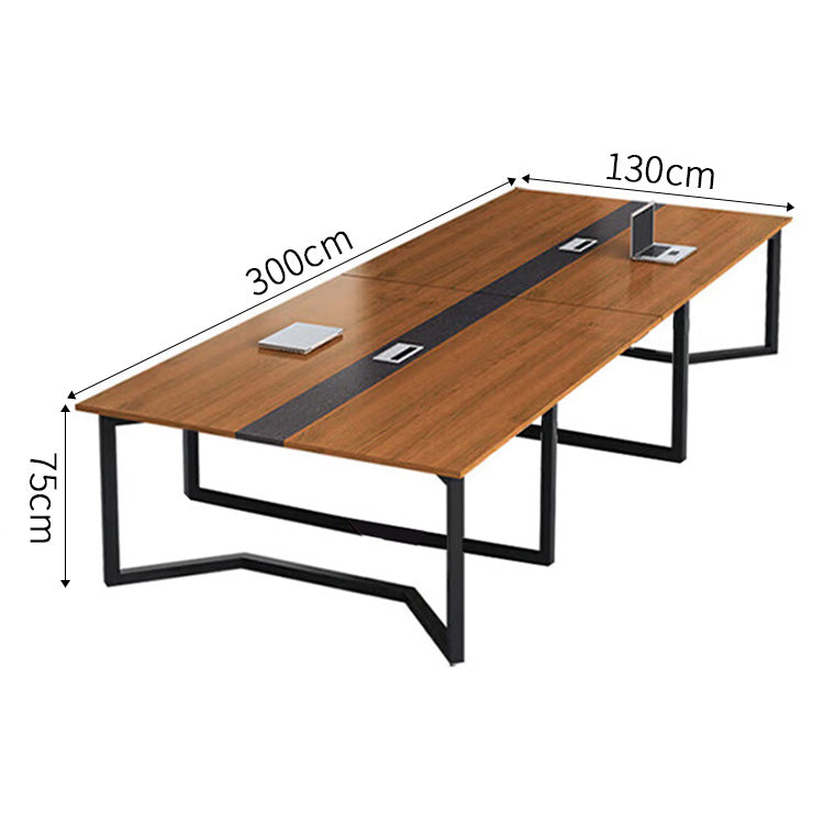 焼付塗装　スチールフレーム　安定性　エコ板材　配線ボックス　テーブル　ミーティング　会議テーブル　木目調　落ち着き　カスタマイズ可能　HYZ-S101