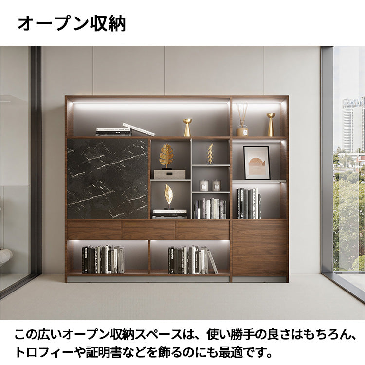 オフィス収納　オフィスキャビネット　LEDライト　シンプル　オフィス整理棚　本棚　分類収納　木目調　大理石柄　ウォールナット　グレー　SZ-SG-S01