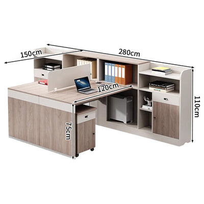 オフィスデスク　事務机　木製オフィスデスク　PCデスク　パーティション　配線穴　サイドキャビネット　エコ板材　オフィスデスク　上品　木目調　カスタマイズ可能　SL-BGZ-026