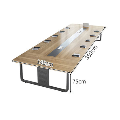 木目調　オフィスデスク　ミーティングテーブル　大型会議テーブル　R加工　焼付塗装　スチール脚　配線ボックス　シンプル　カスタマイズ可能　HYZ-S102