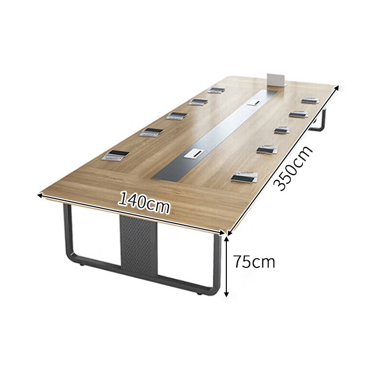 木目調　オフィスデスク　ミーティングテーブル　大型会議テーブル　R加工　焼付塗装　スチール脚　配線ボックス　シンプル　カスタマイズ可能　HYZ-S102