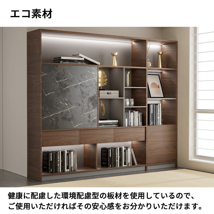 オフィス収納　オフィスキャビネット　LEDライト　シンプル　オフィス整理棚　本棚　分類収納　木目調　大理石柄　ウォールナット　グレー　SZ-SG-S01
