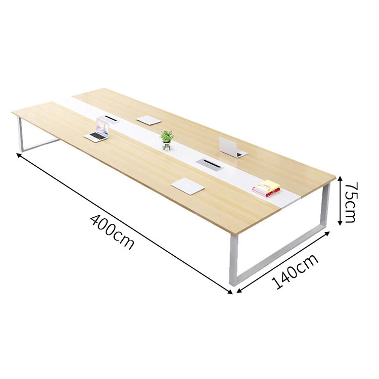 木製会議テーブル ミーティングテーブル　会議室用テーブル　エコ素材　焼付塗装　スチール脚　配線ボックス　木目調　カスタマイズ可能　HYZ-SL-018