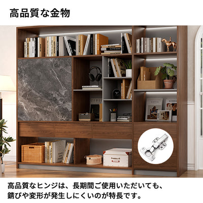 オフィス収納　オフィスキャビネット　LEDライト　シンプル　オフィス整理棚　本棚　分類収納　木目調　大理石柄　ウォールナット　グレー　SZ-SG-S01