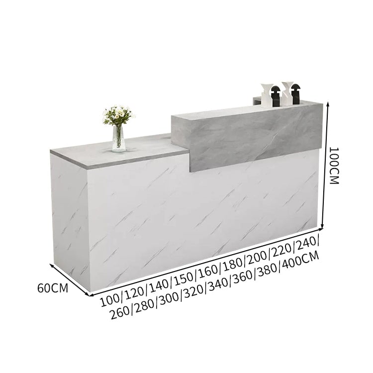 受付カウンター　レジカウンター　受付台　カウンター　収納棚　引き出し付き　キーボードトレイ付き　袖机　配線穴付き　ホワイト　カスタマイズ可能　JDT-K-111 