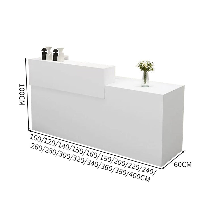 受付カウンター　レジカウンター　受付台　カウンター　収納棚　引き出し付き　キーボードトレイ付き　袖机　配線穴付き　ホワイト　カスタマイズ可能　JDT-K-111 