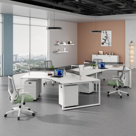 ワークデスク　事務机　U字型オフィスデスク　PCデスク　パーティション　エコ板材　スチールフレーム　オフィスデスク　シンプル　ホワイト　MG-BGZ-LLS16