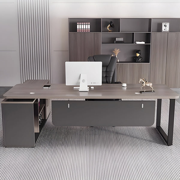 【オフィスデスク】エグゼクティブデスク 配線孔付き サイドキャビネット付き・収納力と高級感を兼ね備えたモデル　LBZ-S206