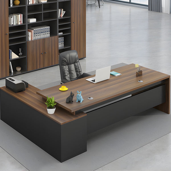 【オフィスデスク】板付き 配線孔付き キャビネット付き・機能性と高品質を兼ね備えたエグゼクティブデスク　LBZ-S207