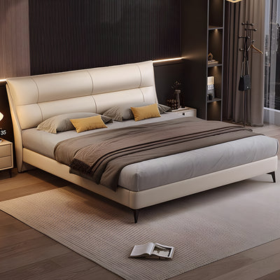 ベッド　キング　サイズ　二人用　ウレタン　ヘッドボード　ウレタンフォーム　本革　背もたれ　カーキ　BED-S029　KAGUSHOP