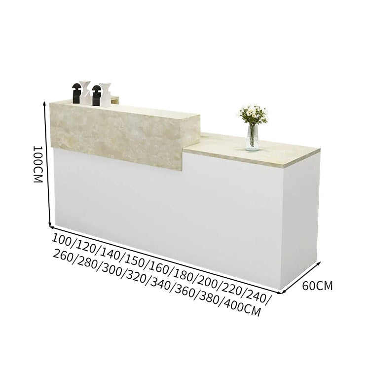 受付カウンター　レジカウンター　受付台　カウンター　収納棚　引き出し付き　キーボードトレイ付き　袖机　配線穴付き　ホワイト　カスタマイズ可能　JDT-K-111 