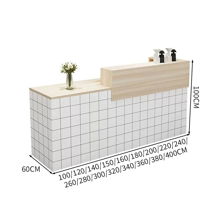 受付カウンター　レジカウンター　受付台　カウンター　収納棚　引き出し付き　キーボードトレイ付き　袖机　配線穴付き　ホワイト　カスタマイズ可能　JDT-K-111 