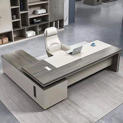 エグゼクティブデスク　役員デスク　社長デスク　木目調　キャスター付き　配線ボックス付き　幕板付き　大容量収納　錠付き　オークグレー　カスタマイズ可能　LBZ-K-037  kaguyasu