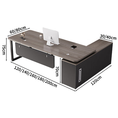 社長デスク　エグゼクティブデスク　オフィスデスク　エコ素材　Ｒ加工　配線孔付き　幕板付き　通気孔付き サイドキャビネット　オープン収納　LBZ - S012 - Kagushop
