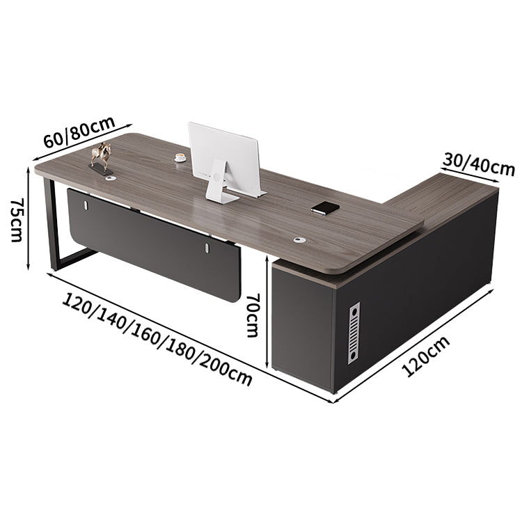 社長デスク　エグゼクティブデスク　オフィスデスク　エコ素材　Ｒ加工　配線孔付き　幕板付き　通気孔付き サイドキャビネット　オープン収納　LBZ - S012 - Kagushop