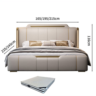 ベッド　キング　サイズ　二人用　ウレタン　高密度ウレタン 　ヘッドボード　天然木　LEDライト　本革　大容量収納　カーキー　カスタマイズ可能　BED-S030　KAGUSHOP
