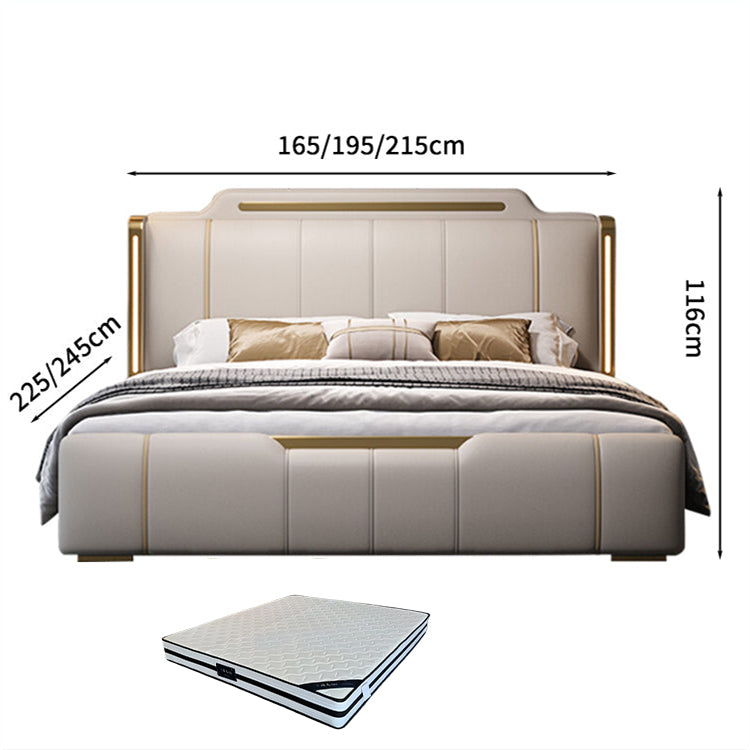 ベッド　キング　サイズ　二人用　ウレタン　高密度ウレタン 　ヘッドボード　天然木　LEDライト　本革　大容量収納　カーキー　カスタマイズ可能　BED-S030　KAGUSHOP