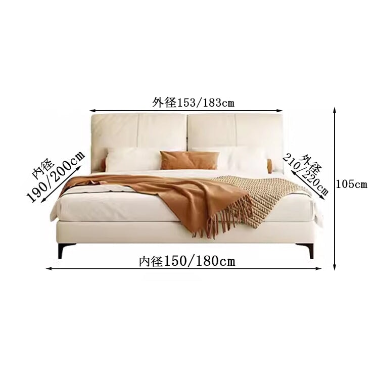 手の届く贅沢　モダン　シンプル　本革　寝室　トップレイヤーレザー　ダブル　1.5メートル　新婚用　ベッド