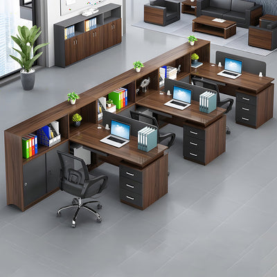 パソコンデスク　収納付きデスク　事務机　ワークデスク　コンパクトデスク　オフィスデスク　サイドキャビネット　PC収納　キーボード引き出し付き　ウォールナット　ブラック　XT-BGZ-20247