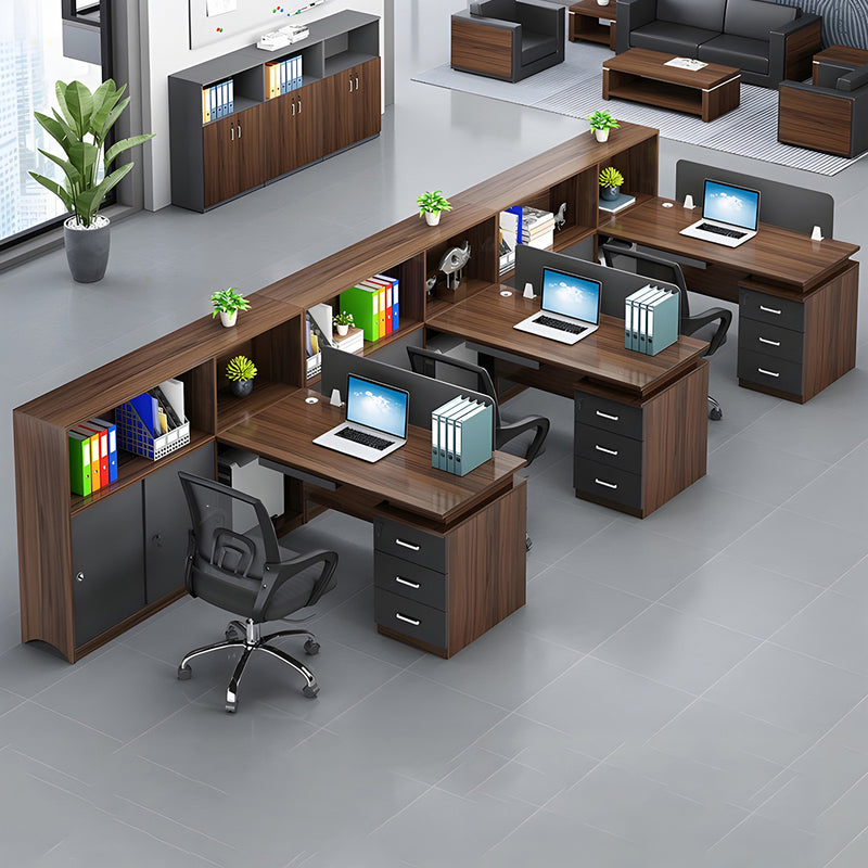 パソコンデスク　収納付きデスク　事務机　ワークデスク　コンパクトデスク　オフィスデスク　サイドキャビネット　PC収納　キーボード引き出し付き　ウォールナット　ブラック　XT-BGZ-20247