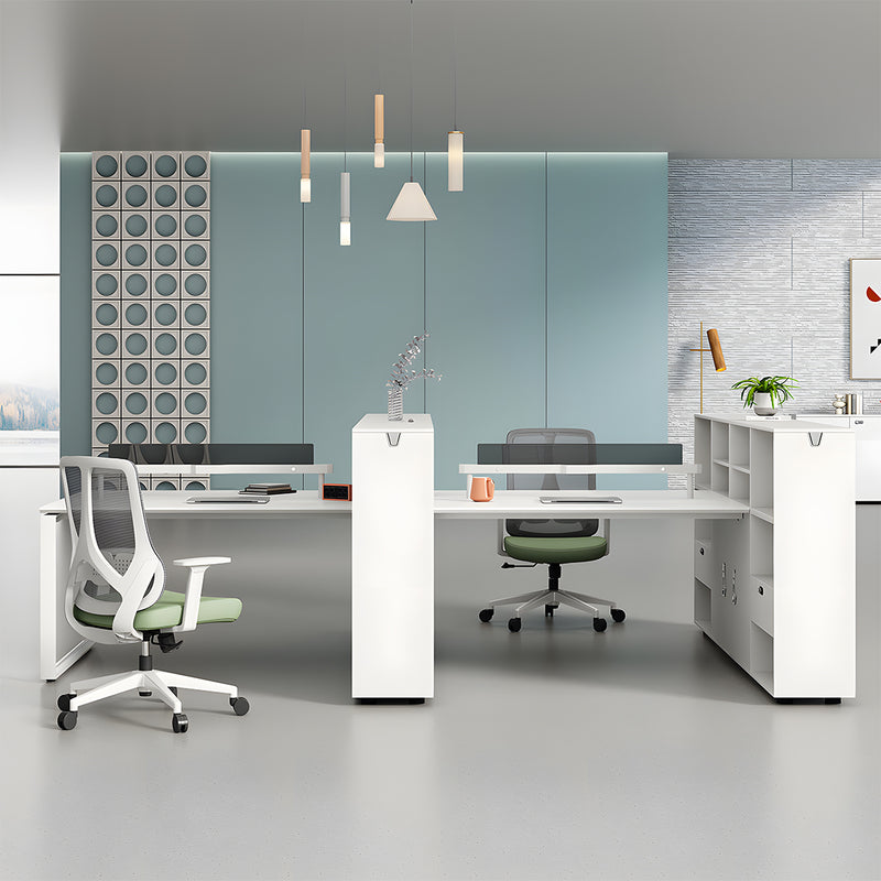 パソコンデスク　収納付きデスク　大容量の収納　パーティション付き　事務机　ワークデスク　コンパクトデスク　オフィスデスク　PCの通気孔　高級感　ホワイト　MG-BGZ-LLS15