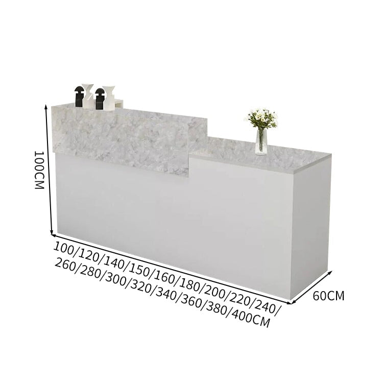 受付カウンター　レジカウンター　受付台　カウンター　収納棚　引き出し付き　キーボードトレイ付き　袖机　配線穴付き　ホワイト　カスタマイズ可能　JDT-K-111 