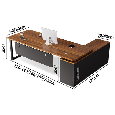 社長デスク　エグゼクティブデスク　オフィスデスク　エコ素材　Ｒ加工　配線孔付き　幕板付き　通気孔付き サイドキャビネット　オープン収納　LBZ - S012 - Kagushop
