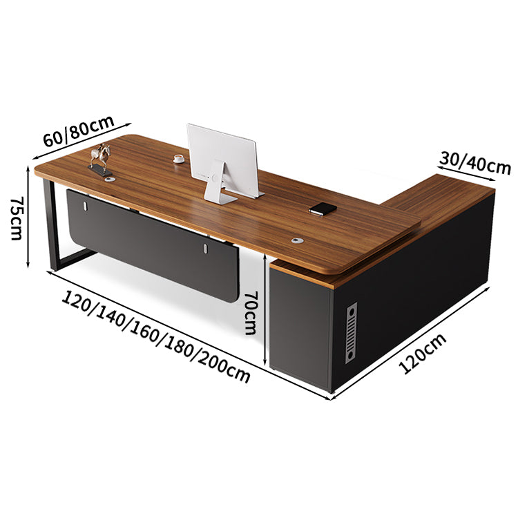 社長デスク　エグゼクティブデスク　オフィスデスク　エコ素材　Ｒ加工　配線孔付き　幕板付き　通気孔付き サイドキャビネット　オープン収納　LBZ - S012 - Kagushop