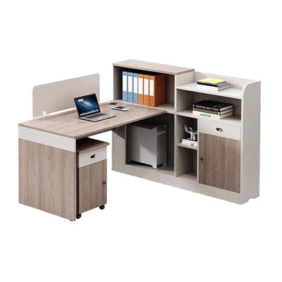 オフィスデスク　事務机　木製オフィスデスク　PCデスク　パーティション　配線穴　サイドキャビネット　エコ板材　オフィスデスク　上品　木目調　カスタマイズ可能　SL-BGZ-026