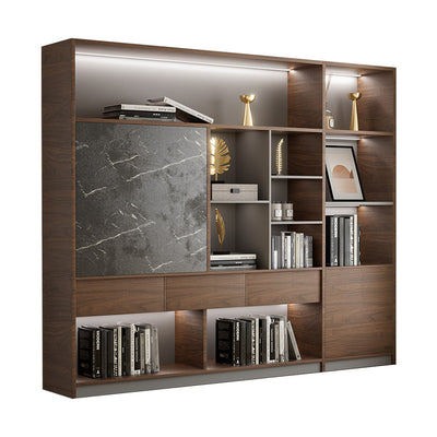 オフィス収納　オフィスキャビネット　LEDライト　シンプル　オフィス整理棚　本棚　分類収納　木目調　大理石柄　ウォールナット　グレー　SZ-SG-S01