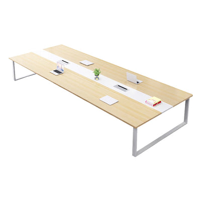 木製会議テーブル ミーティングテーブル　会議室用テーブル　エコ素材　焼付塗装　スチール脚　配線ボックス　木目調　カスタマイズ可能　HYZ-SL-018