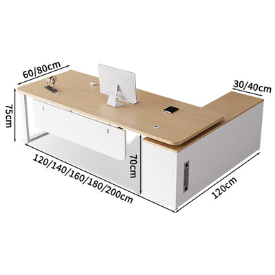 社長デスク　エグゼクティブデスク　オフィスデスク　エコ素材　Ｒ加工　配線孔付き　幕板付き　通気孔付き サイドキャビネット　オープン収納　LBZ - S012 - Kagushop