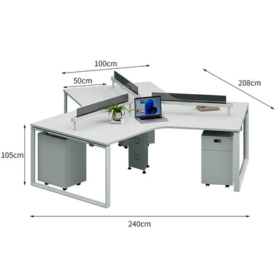ワークデスク　事務机　U字型オフィスデスク　PCデスク　パーティション　エコ板材　スチールフレーム　オフィスデスク　シンプル　ホワイト　MG-BGZ-LLS16