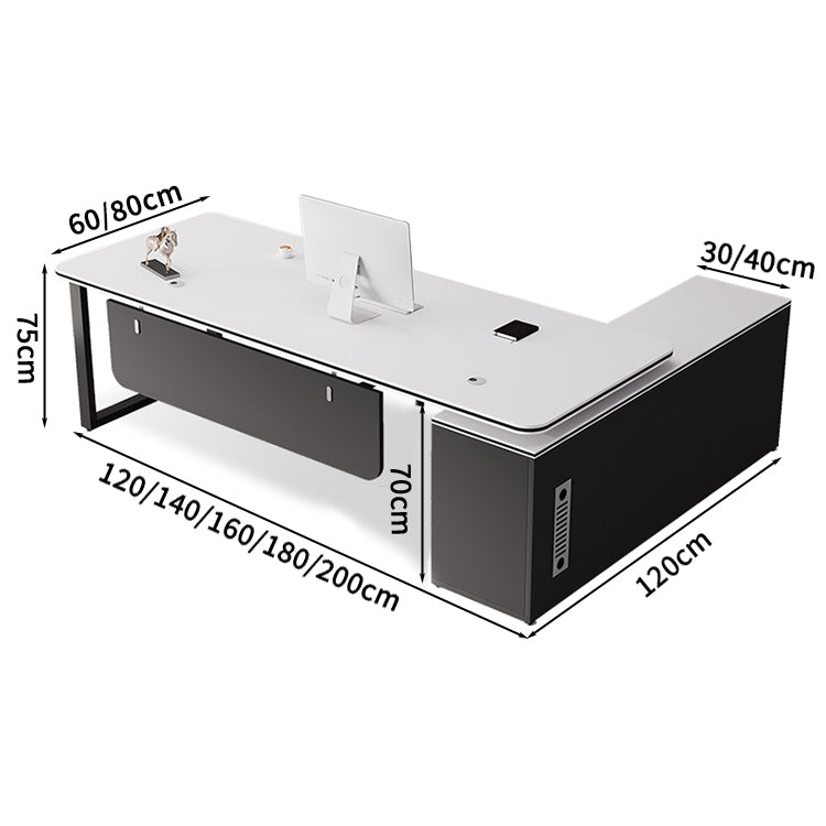 社長デスク　エグゼクティブデスク　オフィスデスク　エコ素材　Ｒ加工　配線孔付き　幕板付き　通気孔付き サイドキャビネット　オープン収納　LBZ - S012 - Kagushop