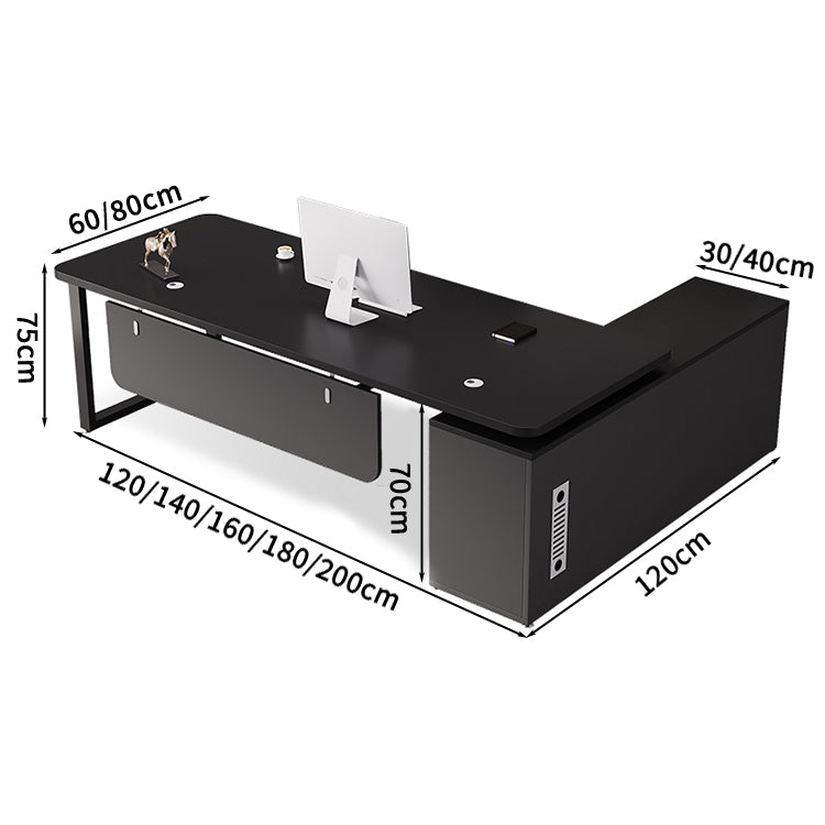 社長デスク　エグゼクティブデスク　オフィスデスク　エコ素材　Ｒ加工　配線孔付き　幕板付き　通気孔付き サイドキャビネット　オープン収納　LBZ - S012 - Kagushop
