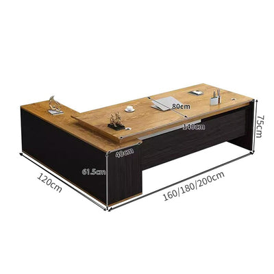 役員室用　社長室用　配線穴付き　Ⅼ字　サイドキャビネット付き　幕板付き　プレジデントデスク　パソコンデスク　事務机　エグゼクティブデスク　おしゃれ　木目調　LBZ-C070