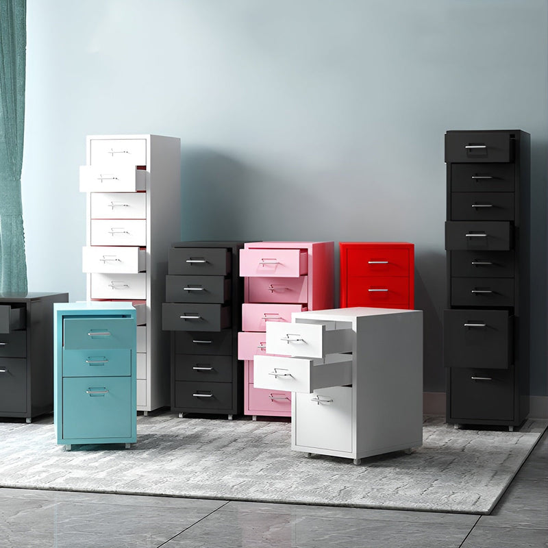 スチール材　冷間加工　頑丈　耐久性　取っ手付き　キャスター　カードホルダー　チェスト　キャビネット　収納　引き出し　シンプル　実用　ホワイト　CWG-K-064