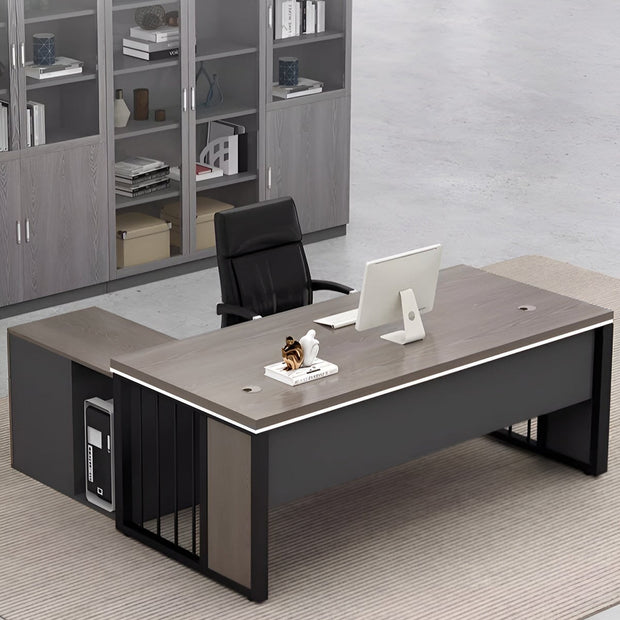 エグゼクティブデスク　オフィス家具　PCデスク　スチール脚　幕板付き　取っ手付き　配線孔付き　シンプルモダン　グレーオーク　ウォルナット　カスタマイズ可能　LBZ-053 -KC