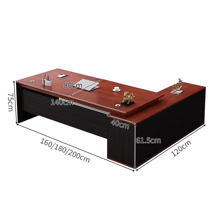 役員室用　社長室用　配線穴付き　Ⅼ字　サイドキャビネット付き　幕板付き　プレジデントデスク　パソコンデスク　事務机　エグゼクティブデスク　おしゃれ　木目調　LBZ-C070