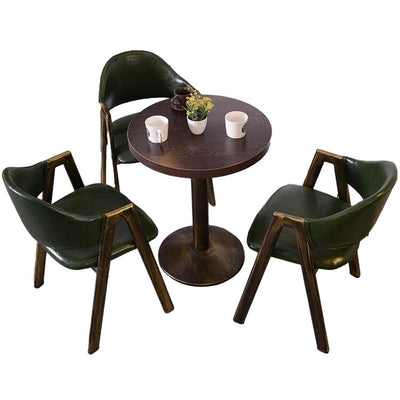 カフェテーブルセット　レストラン　オイルレザー生地　人工レザー　円型テーブル　1人掛け　2人掛け　シック　ブラウン　カスタマイズ可能　JDZH-M-030