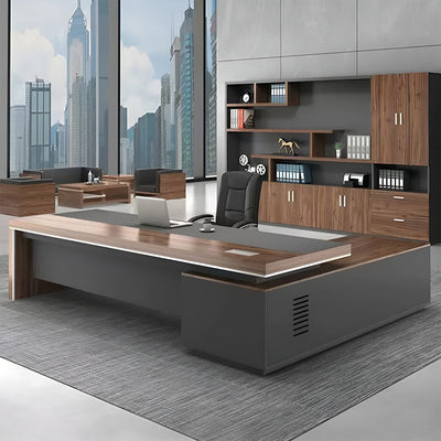 エグゼクティブデスク　 重役デスク　ワークデスク　L字デスク　配線ボックス付き　木目調　幕板付き　排気口付き　重厚感　ウォールナット　カスタマイズ可能　LBZ-K-038  kaguyasu