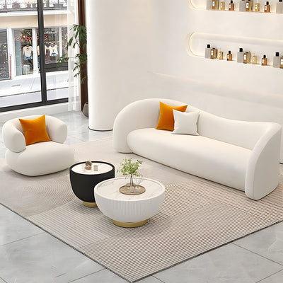 シェルパ生地　モコモコ　人間工学　広い座面　高密度ウレタン　天然木枠組み　ソファ　応接ソファ　安定感　柔らか　弾力性　快適　シック　ホワイト　カスタマイズ可能　JDSF-C004