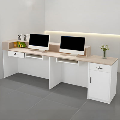 エコ板材　安全で無臭　頑丈　錠付き引き出し　上部天板　キーボードトレイ　仕切り板　バイカラー　カウンター　受付カウンター　シンプル　モダン　洗練　ホワイト　カスタマイズ可能　JDT-K-111